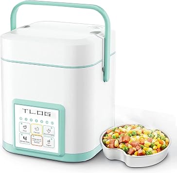 TLOG Mini Rice Cooker 2.5 Cups Uncooked, Healthy Ceramic Coating Portable Rice Maker, 1.2L Travel Rice Pot Small for 1-3 Peop