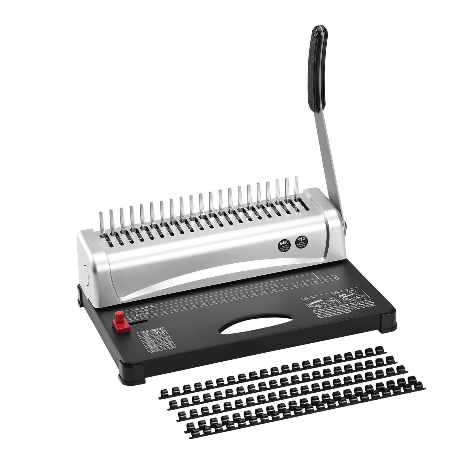 Rilegatrice, Macchina rilegatrice Macchina rilegatrice a pettine 21 fori Rilegatura 450 fogli Macchina rilegatrice con 100 pezzi 3/8'' dorsi rilegatori a pettine per scuola e ufficio