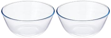 Amazon Brand - Solimo Borosilicate Glass Mix Bowl, Set of 2 (2,650 ML Each)