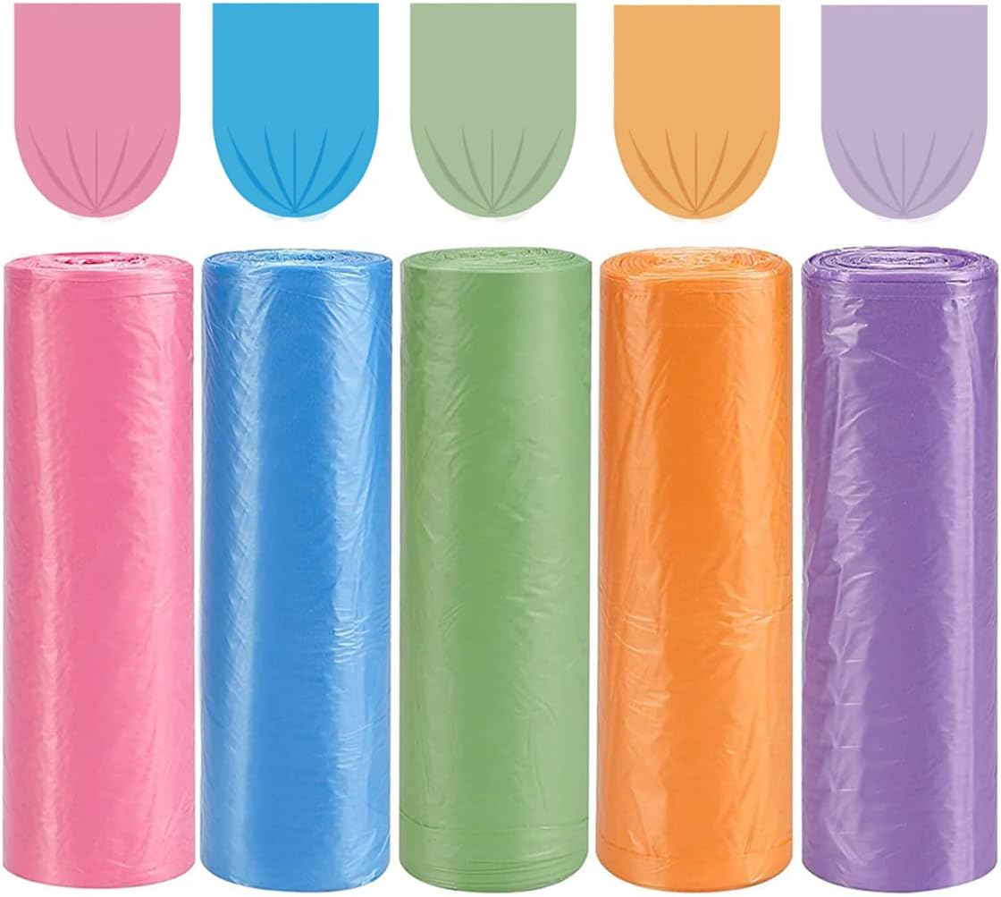 Multi colored Small Trash bags, 4 Gallon Trash Bag, Small Garbage Bags Strong Trash bags for Bathroom, Office, Bedroom, 5 Rolls(125 Count)