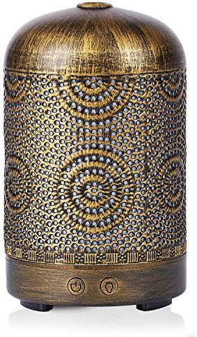 Bronze Art Aromatherapy Essential Oil Diffuser,Humidifier,Ultrasonic Quiet,Cool Mist,Adjustable Time Setting,Color Light Changing,Waterless Auto Off,for Baby,Home,Office,Yoga,Birthday,Gift,Decorative