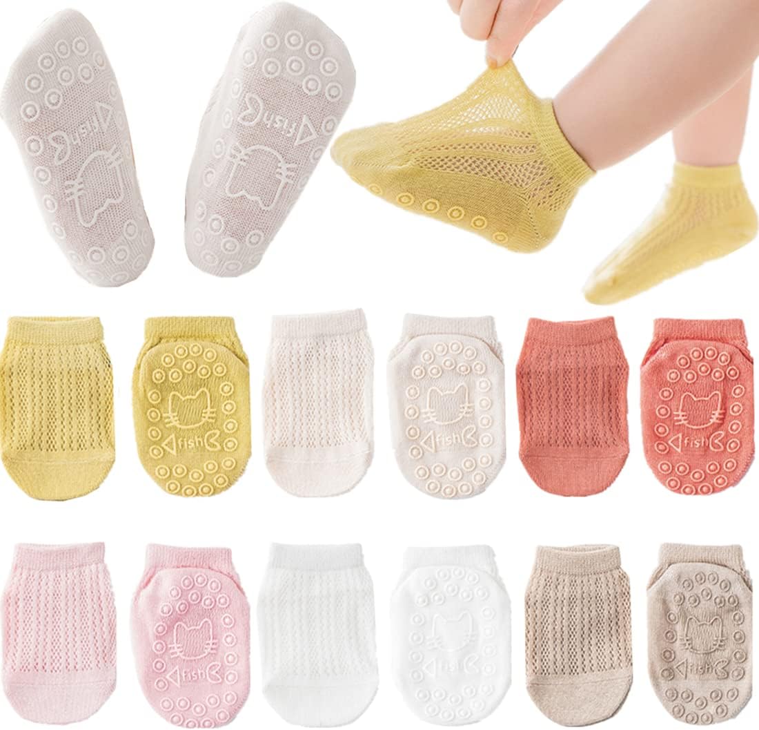 Baby Grip Socks Toddler Non Slip Thin Mesh Infant Eyelet Non-skid Socks Unisex Girl Boy Floor Crew Ankle Socks