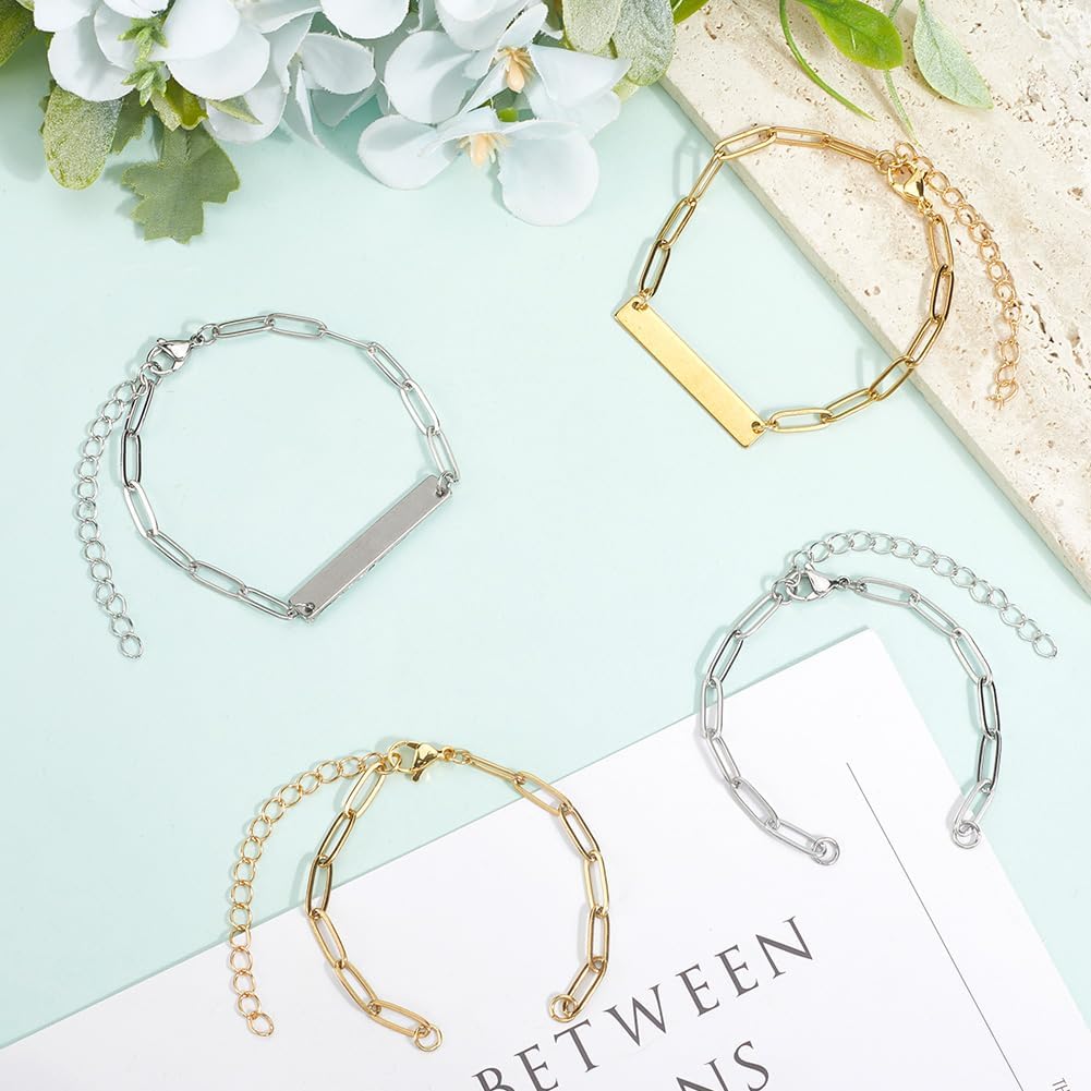 SUNNYCLUE 1 Box 12Pcs Paperclip Bracelet Chain Stainless Steel Bracelet Links Gold Silver Metal Adjustable Extender Bangles Linking with Lobster Claw Clasps for Jewelry Making DIY Crafts Supplies - Image 3