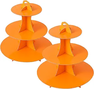 Soleebee 3-Tier Round Cupcake Stand, Cardboard Cupcake Tower, Dessert Cup Cake Stand Tower for Birthday Wedding Party Decoration, Cupcake Tier Stand 2 Set (Orange)