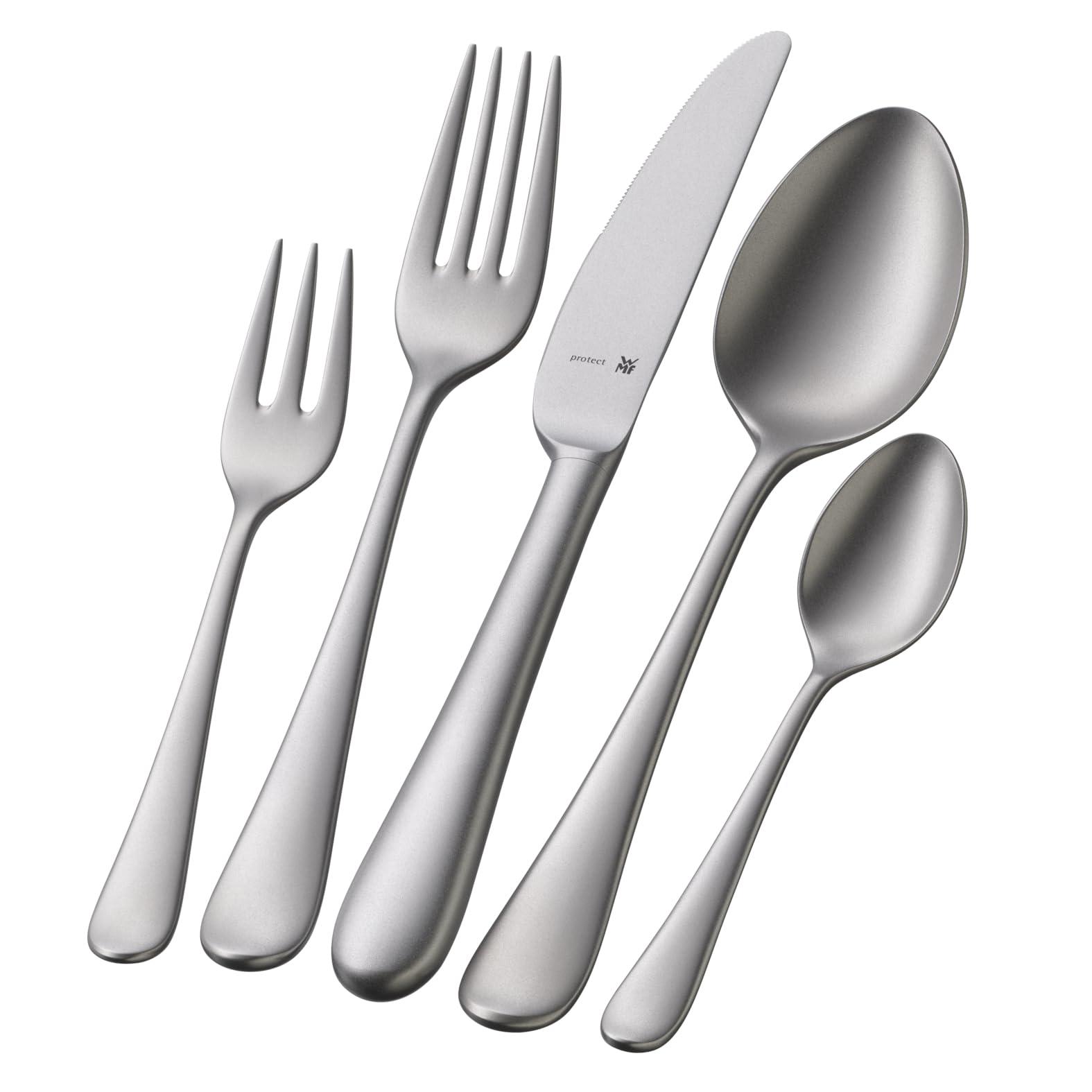 WMF Merit Besteck-Set, 30-teiliges Set, 6 Personen, sandgestrahlt, Ergonomisch, Cromargan protect®, Spülmaschinenfest, Geschmiedete Klingen, Besteckbox 1140916310