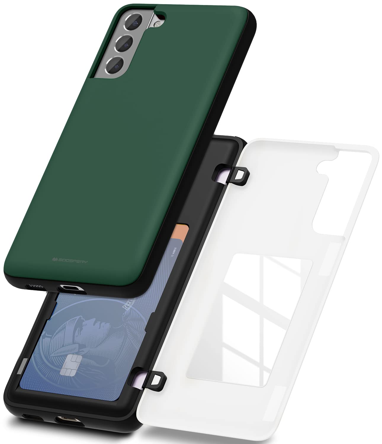 GOOSPERY Magnetic Door Bumper Case Compatible with Galaxy S21, Card Holder Wallet Case, Easy Magnet Auto Closing Protective Dual Layer Sturdy Phone