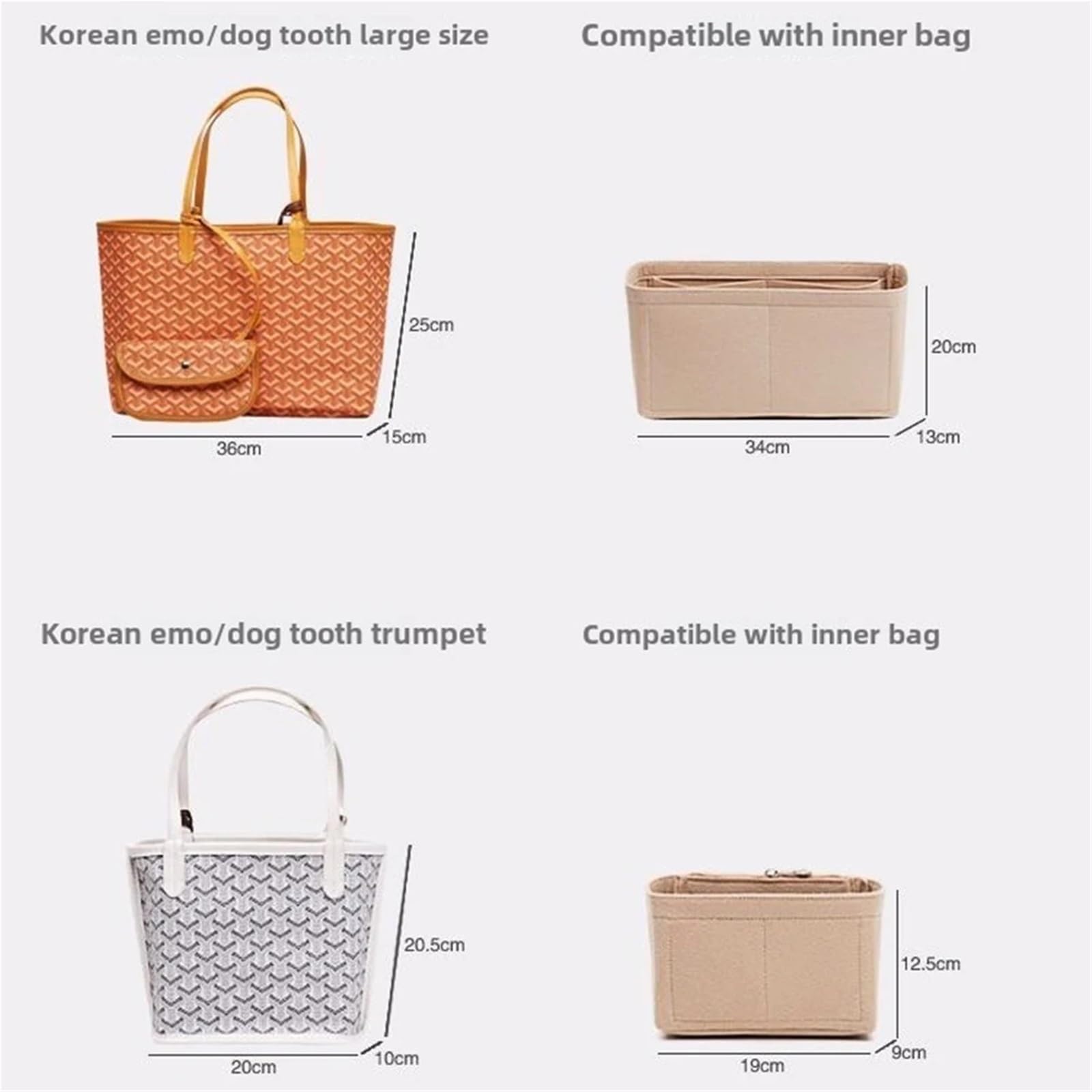 Organizador de bolso de fieltro Forro de inserción fieltro, bolso organizador, mano, interno(S orange middle zip,5 pieces)