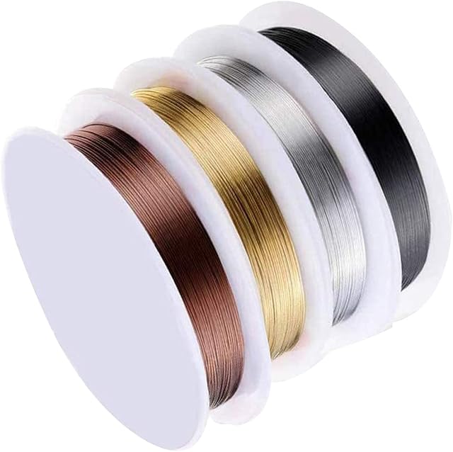 BEHAHAI 4 Roll Copper Jewelry Wire, 0.4 mm Jewelry Beading Wire Tarnish Resistant Bare Copper Wire Thin Artistic Craft Wire Wrapping Kit Mixed Color for Jewelry Making Beading Crafts