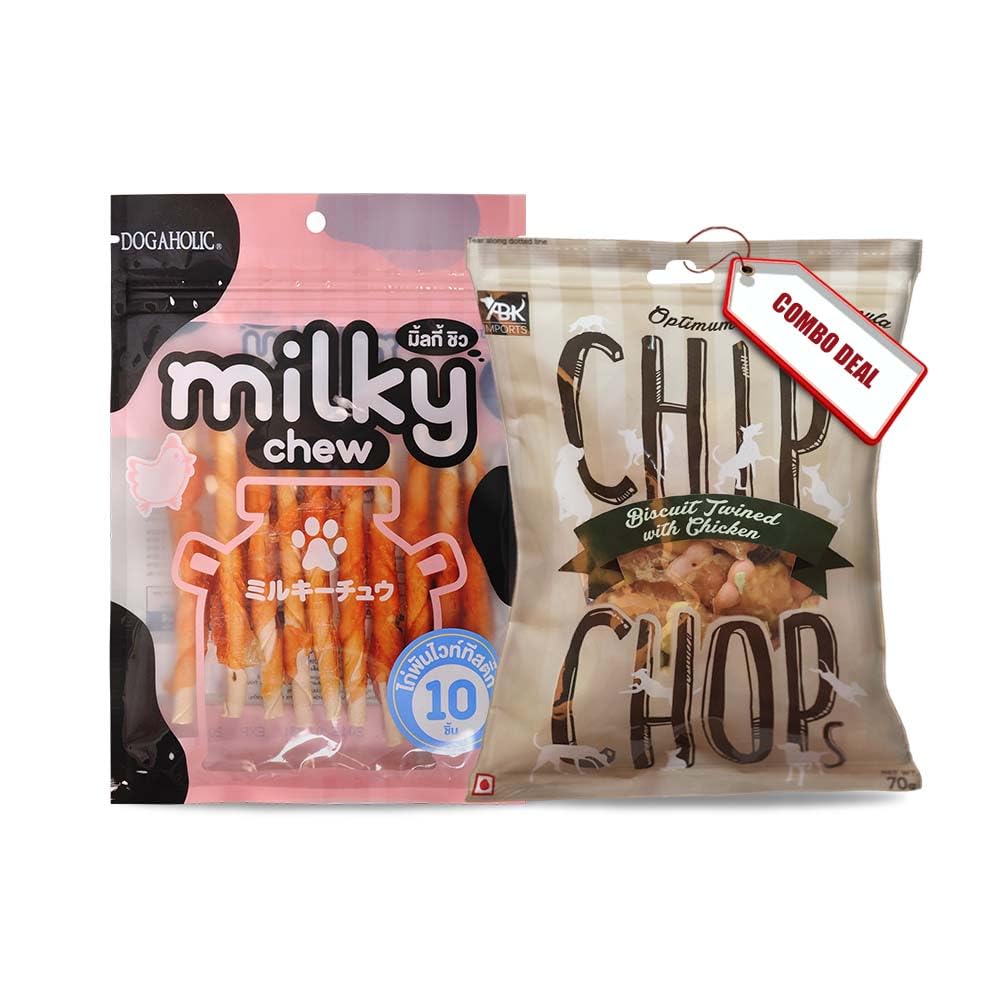 Combo of Chip Chops Biscuit Twined with Chicken Snacks, 70 gm and Dogaholic Milky Chews Milk & Chicken Flavour Sticks for Dogs, (10 Pieces) (B09JLSBF49) Amazon Price History, Amazon Price Tracker