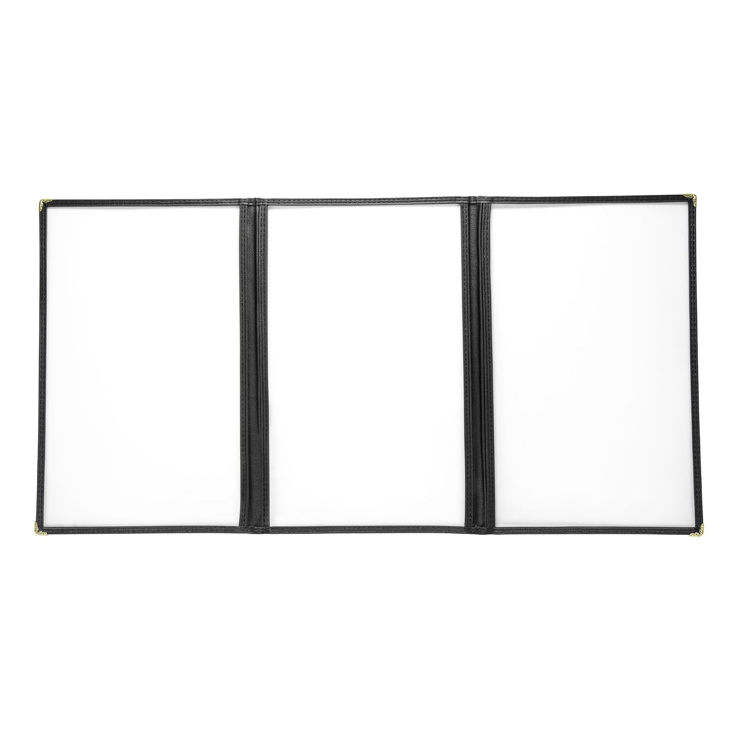 Restaurantware Menu Holder 48 Count 9.64 x 14.69 Inches Plastic Trifold Cover 6-View Three Pocket, Double-Sided Menu Protector with Nickel-Plated Edges, Black Display for Restaurants and Cafes