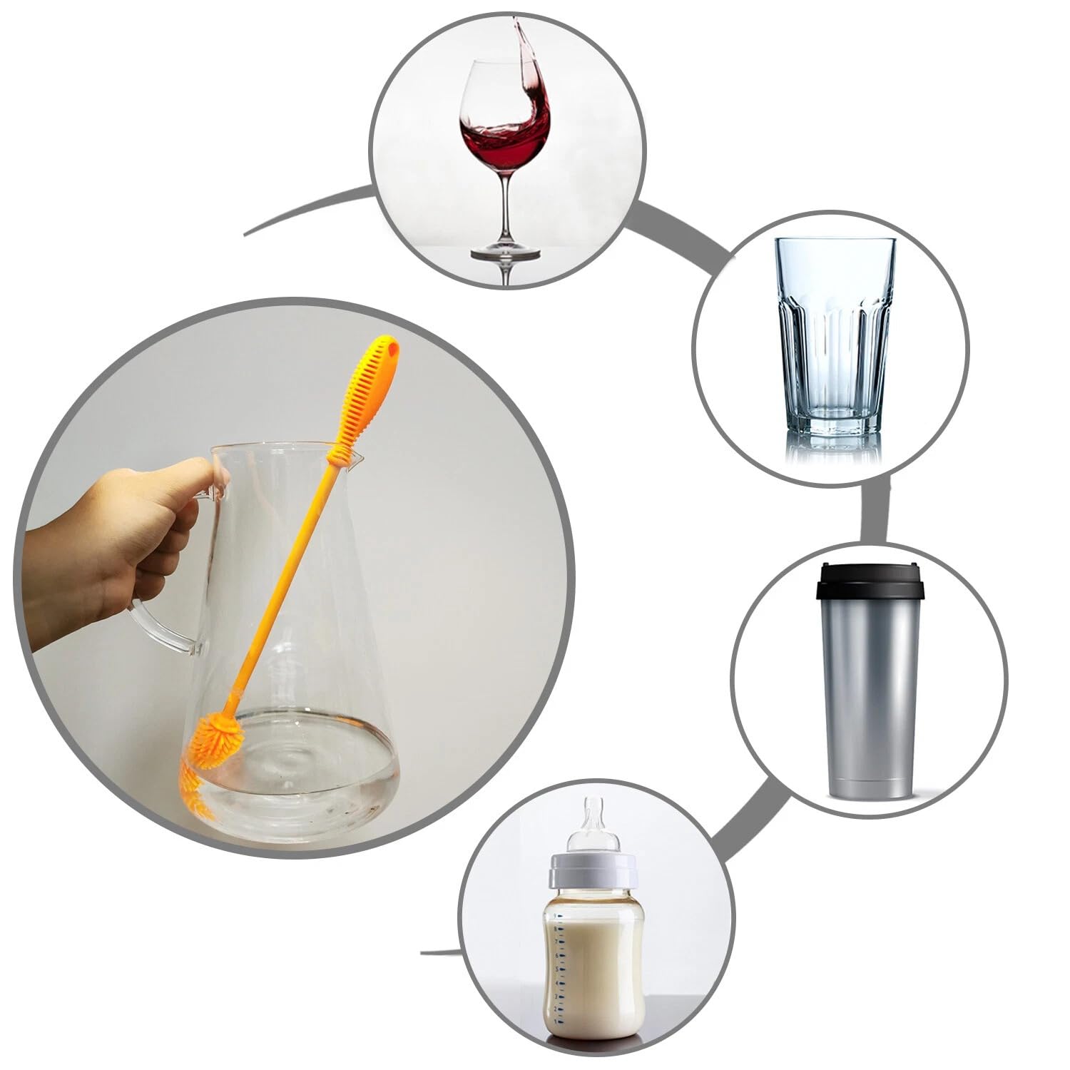 SARTHU Bottle Cleaning Brush Combo Pack of 2 Silicone Bottle Brush with Long Handle 12.5 Inch Scratch-Free Water Bottle Cleaner for Baby Bottles,Hydro Flask,Sports Bottles,Vases & Glassware Multicolor 3