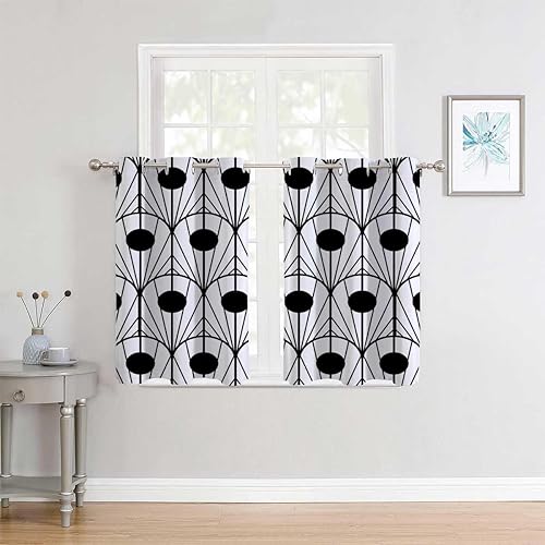 Cortinas De Cocina Modernas Black and White Line Texture Geometry Checkered Sliding Door Curtains Blackout Grommet Curtains 110Inch Width by 96Inch