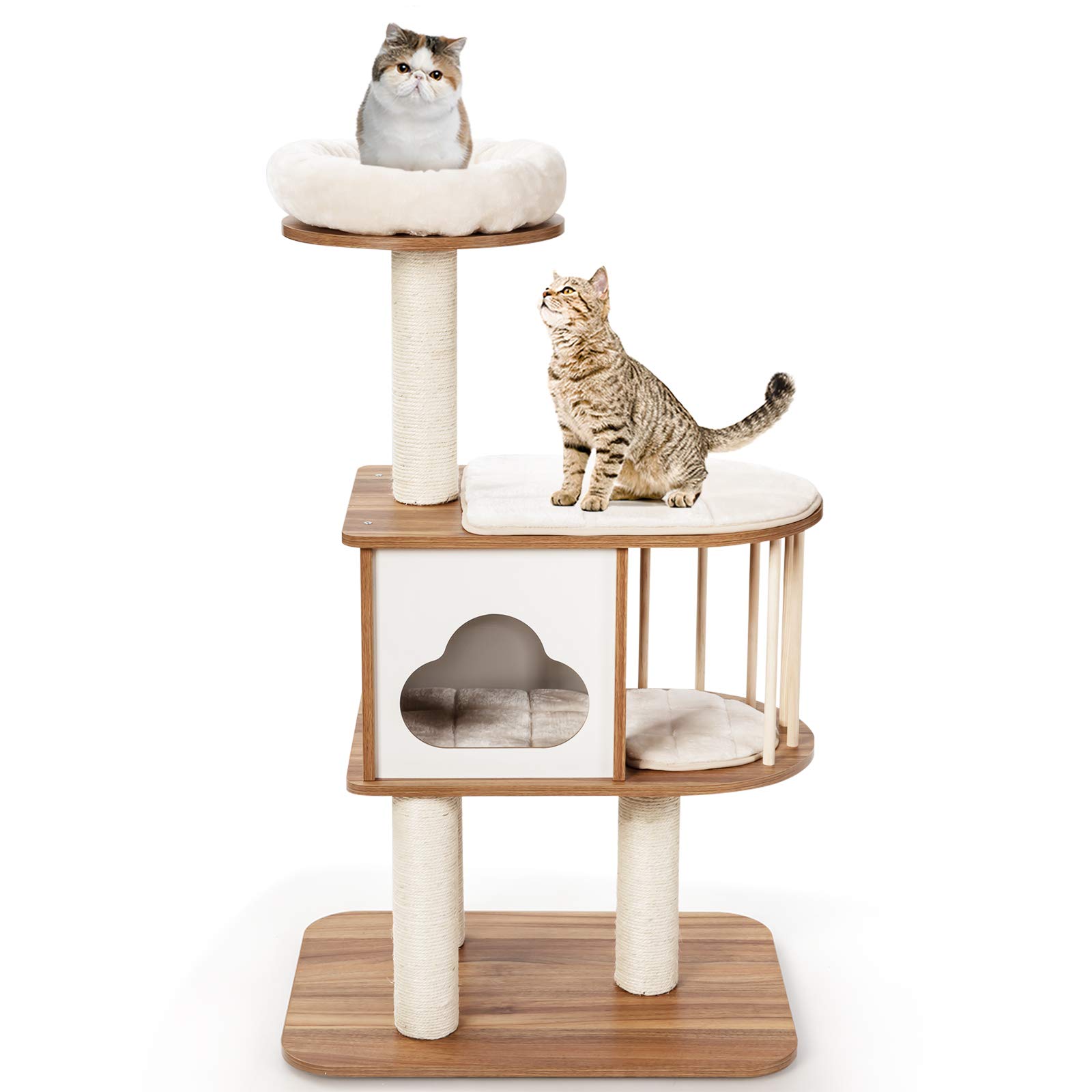 Amazon | GYMAX キャットタワー 高さ117cm 木製 猫ハウス 猫