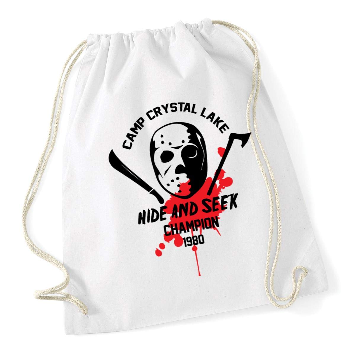Hippowarehouse Camp Crystal Lake Hide And Seek Champion 1980 Drawstring Cotton School Gym Bag 37cm x 46cm, 12 litres