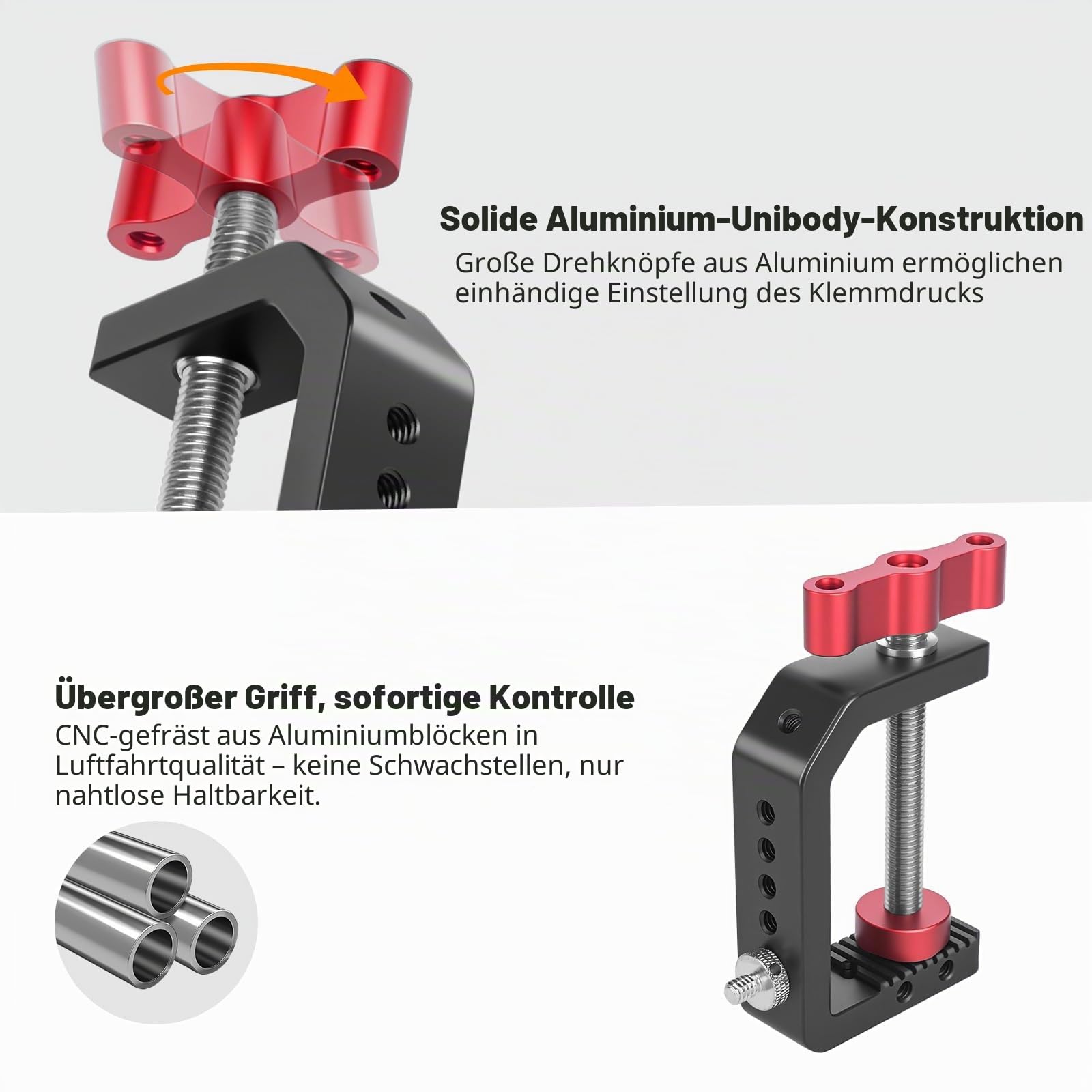 C-Klemme, Tischkamera-Halterung, Aluminium-Tisch-C-Klemme mit 0,6 cm (1/4 Zoll), 3/8 Zoll Gewinde, Desktop-DSLR-Halterung für Fotostudio-Videokamera, Lichtständer, Schreibtisch, Stangen