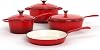 Kitchen Academy, Enameled Cast Iron Cookware Set, 7 Piece Set of Dutch Ovens, Sauce Pan, Skillet, 3 Lids, Dutch Oven Set, Pots and Pans Set Nonstick (Red)