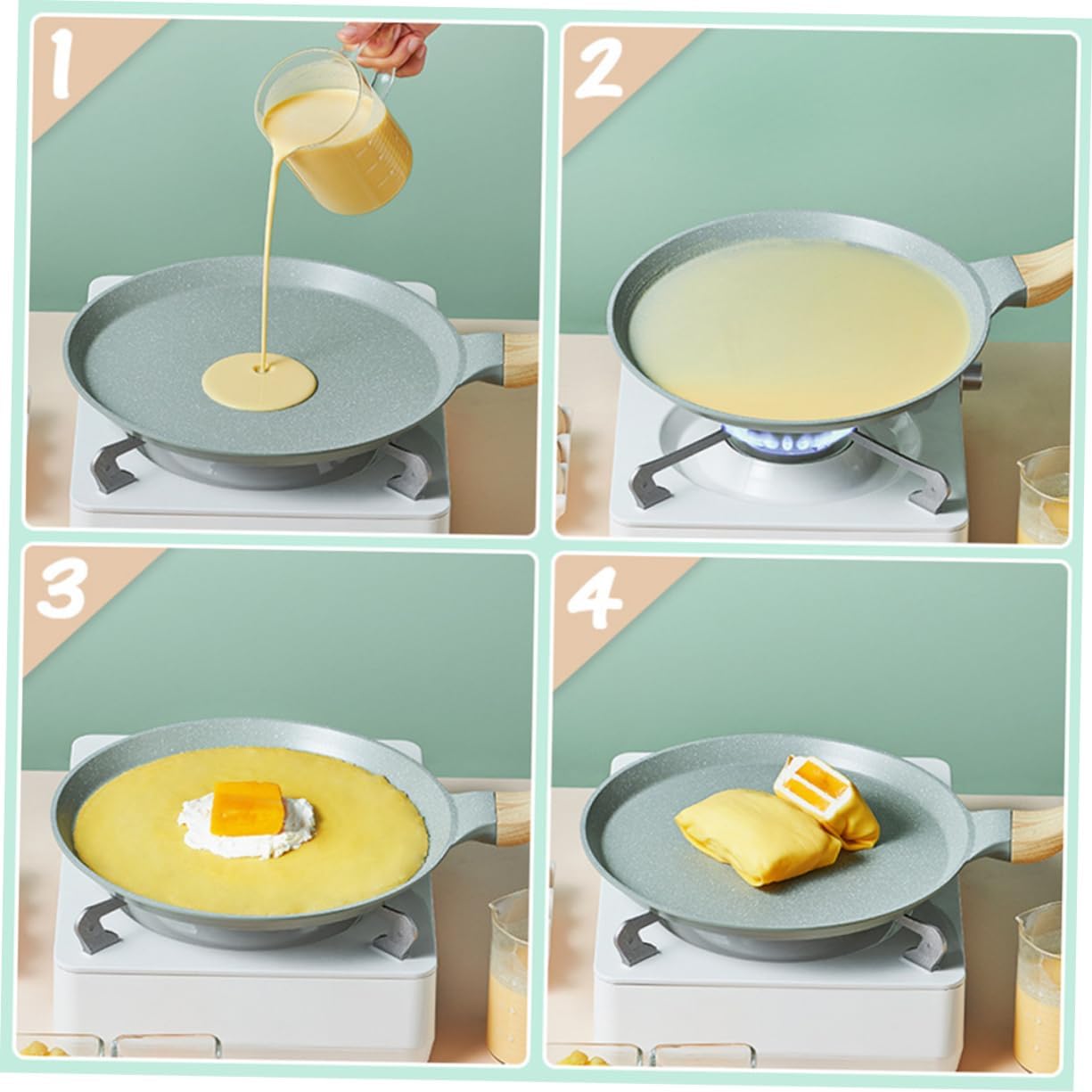 Non-stick Pancake Pot Lid Aluminum Stone Nonstick Frying Pan for Eggs Omelets Pancakes Easy Clean Heat-resistant Handles