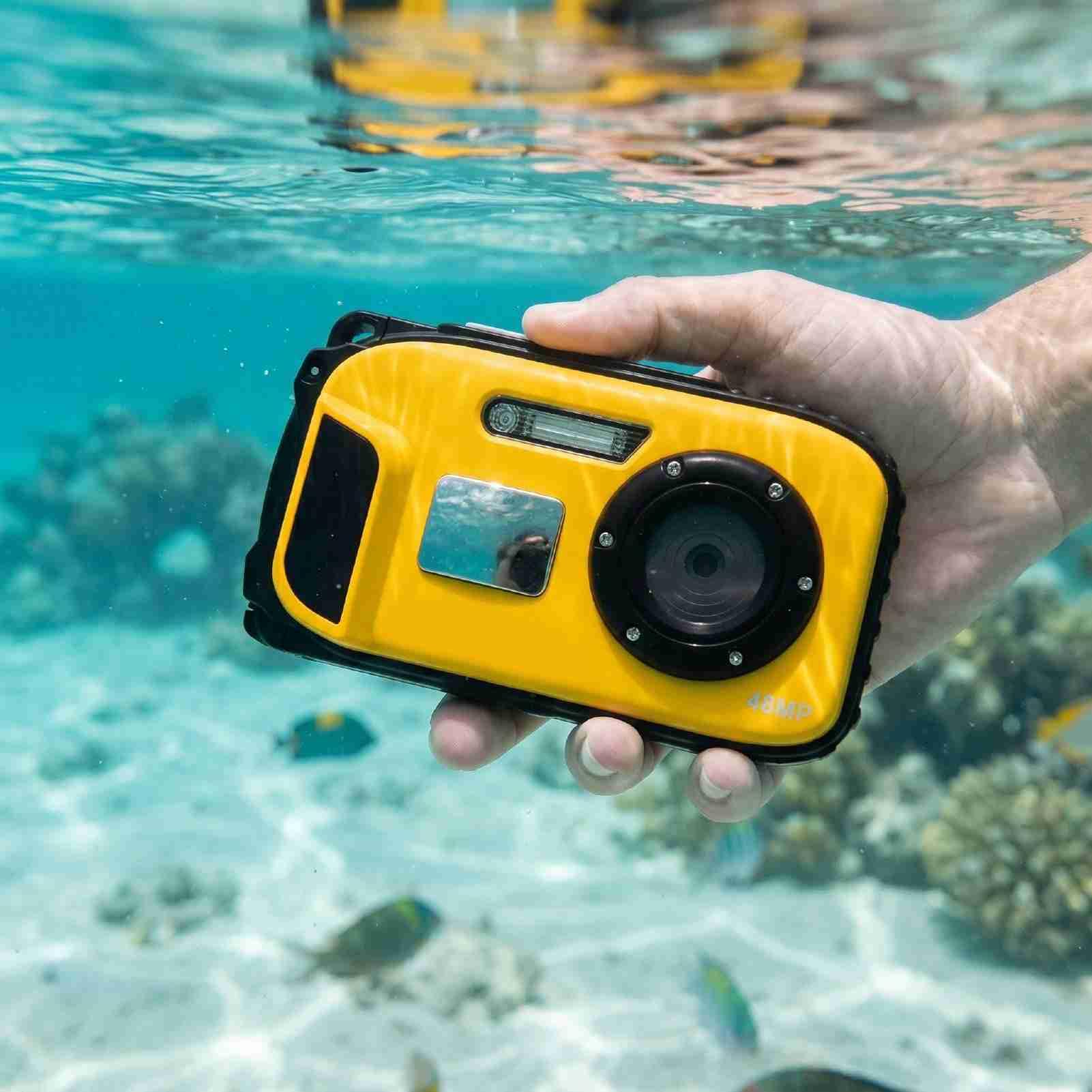 Asixxsix 16FT Telecamera Subacquea, 48MP, IP68, Zoom Digitale 16x (YELLOW)
