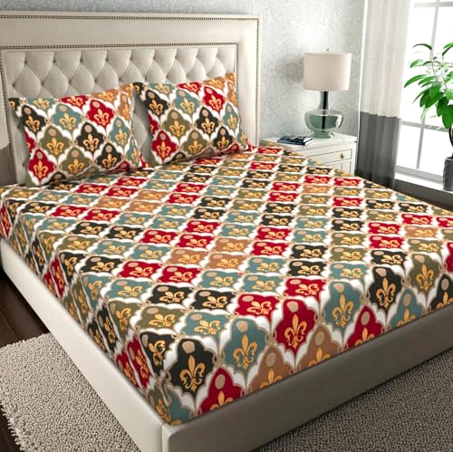Image of BSB HOME Combo of 7-Piece Double Bedsheet Set - Elegant Designs Perfect for Every Day Use Ultra Soft, Fade-Resistant & Durable Breathable & Wrinkle Free Sheet with 14 Pillow Covers-Beige Green & Blue