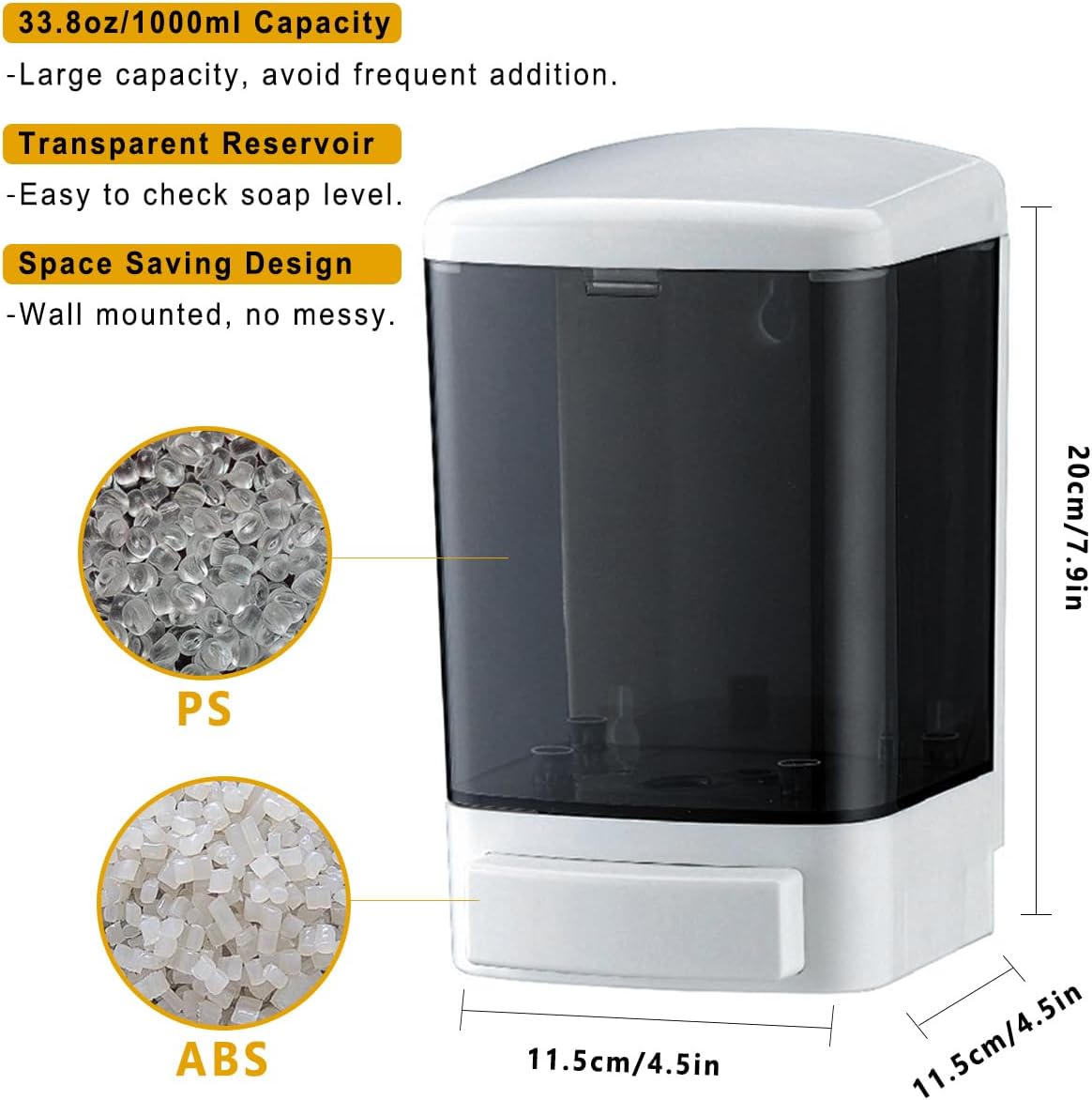 Manual Soap Dispenser Wall Mounted, 33.8oz, Bathroom Kitchen Commercial