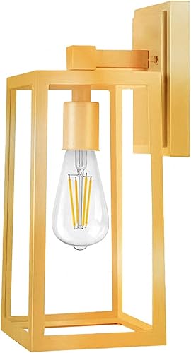 Faroles de pared para exteriores, aplique de pared dorado para exteriores con pantalla de vidrio transparente, luz de montaje en pared impermeable,