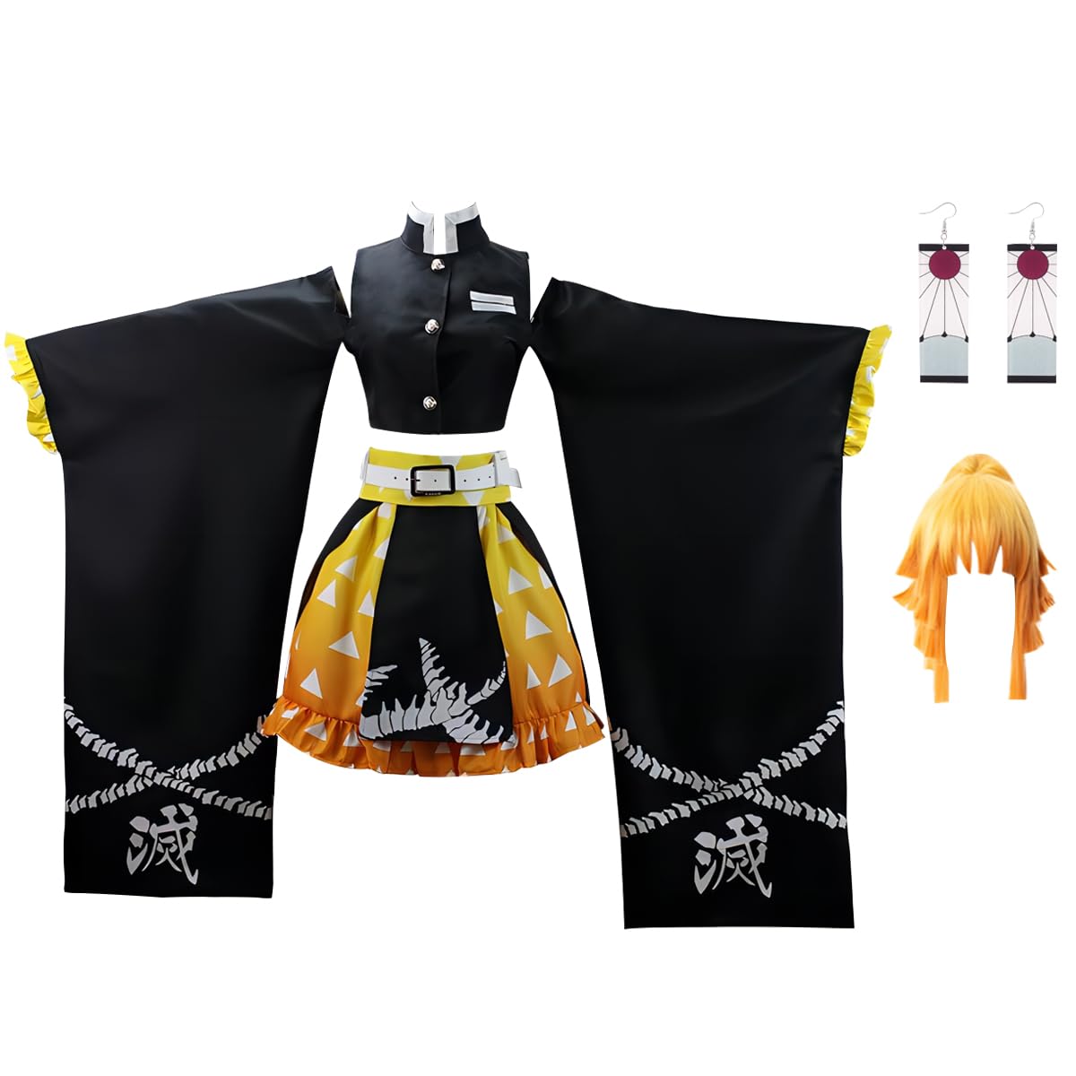 Juejuezi New Zenitsu Tanjirou Cosplay Costume Anime Kimono Halloween Off Shoulder Skirt Shinobu Outfit With Earings