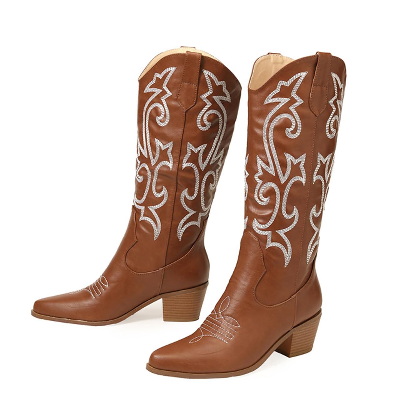 Bottes de cowboy western pour femmes en marron avec broderie élégante