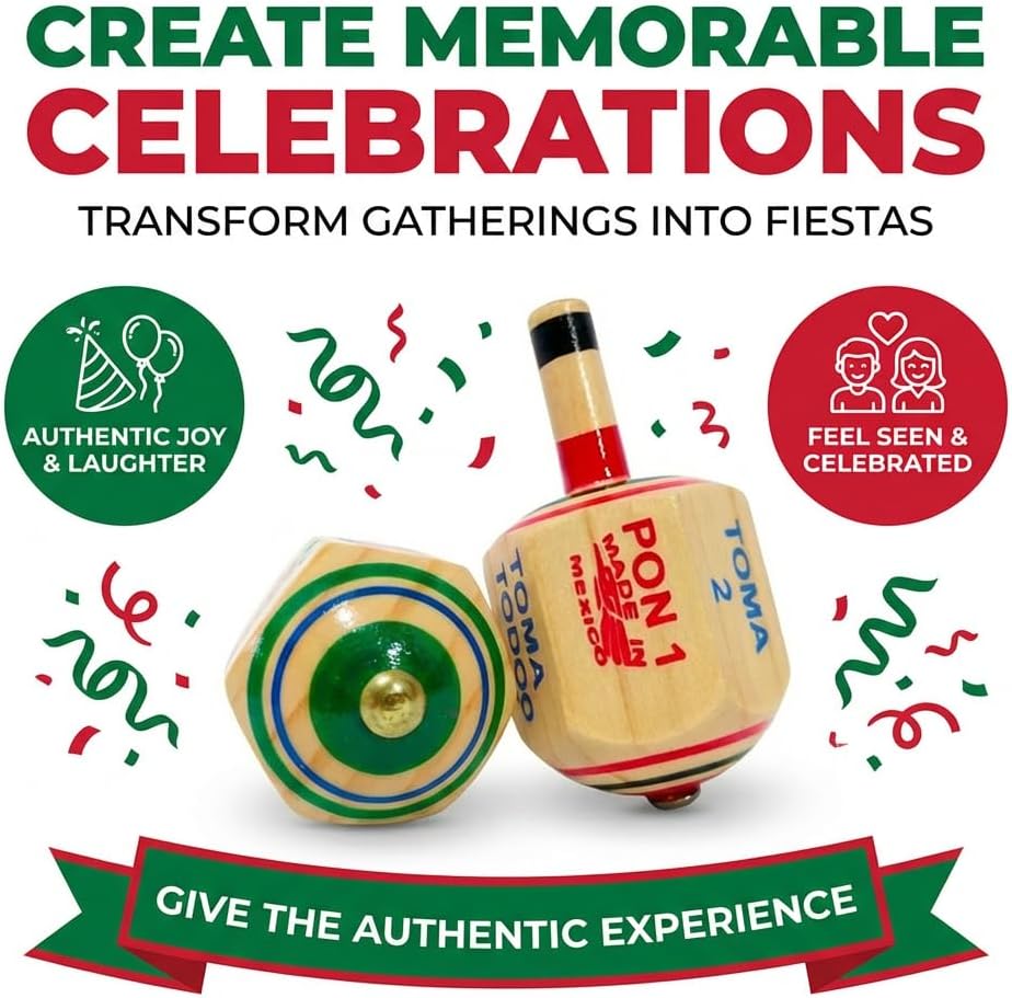 Alondra's Imports Pirinola Toma Todo Set – Mexican Fiesta, Kids and Adults Family Party Games, Bachelor Parties or Baby Shower, Wood Spinning Top Game - Premium Quality Finish - Complete Set of 2