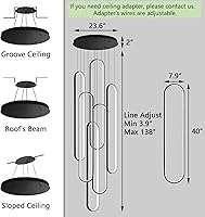 Vista 3 de 6-Rings Modern Chandelier, LED Black Large Contemporary Light for Staircase, Dimmable Flush Mount High Ceiling Chandeliers with Remote Control for