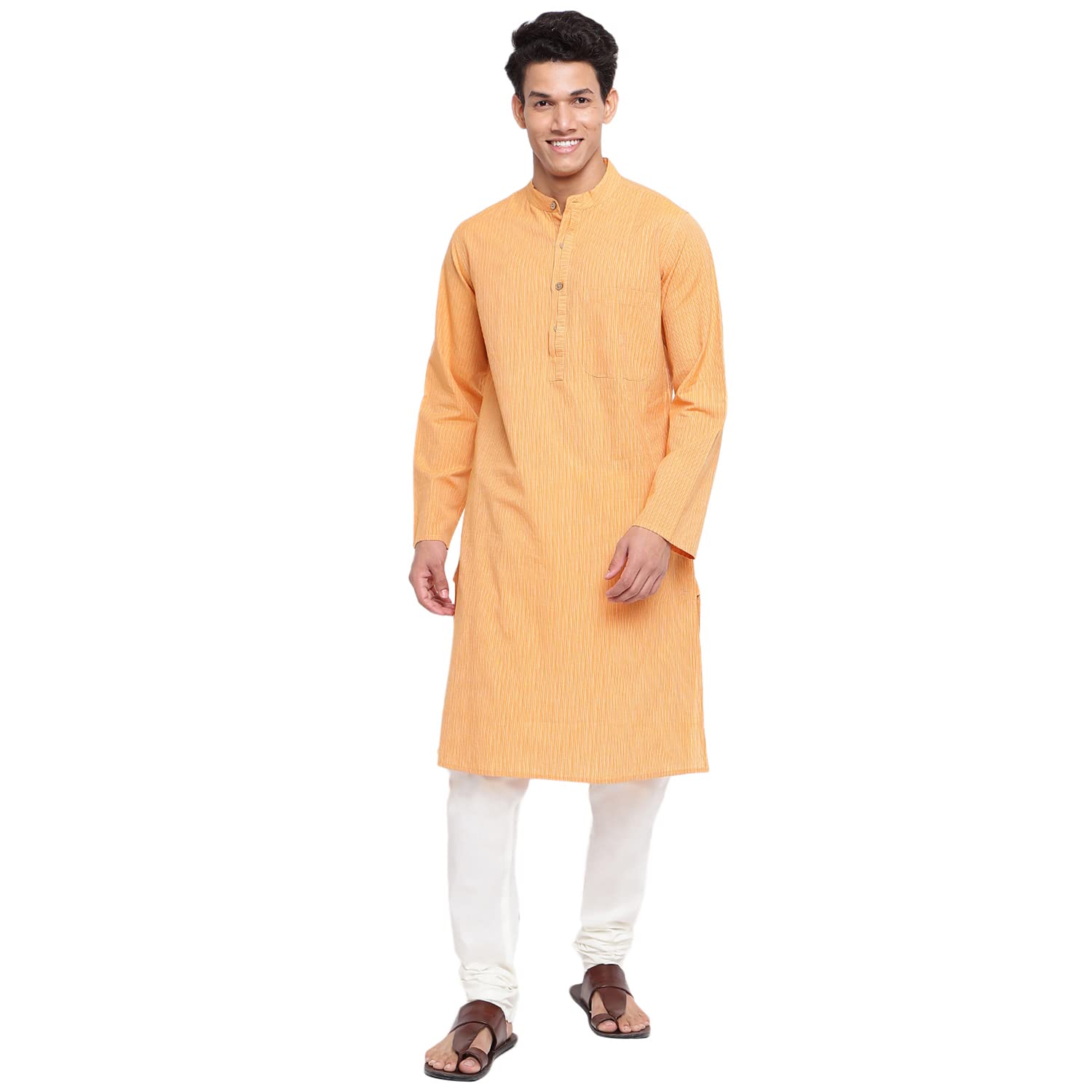 Fabindia Men Striped Long Kurta Cotton_S Orange