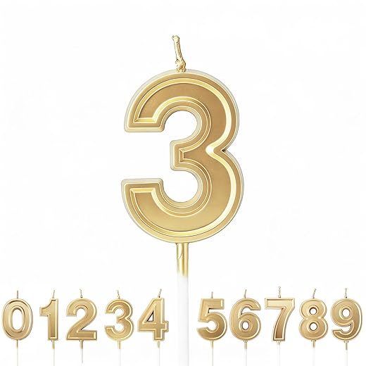 URAQT Birthday candles numbers gold – 3.5 x 3.5 x 12.5 cm