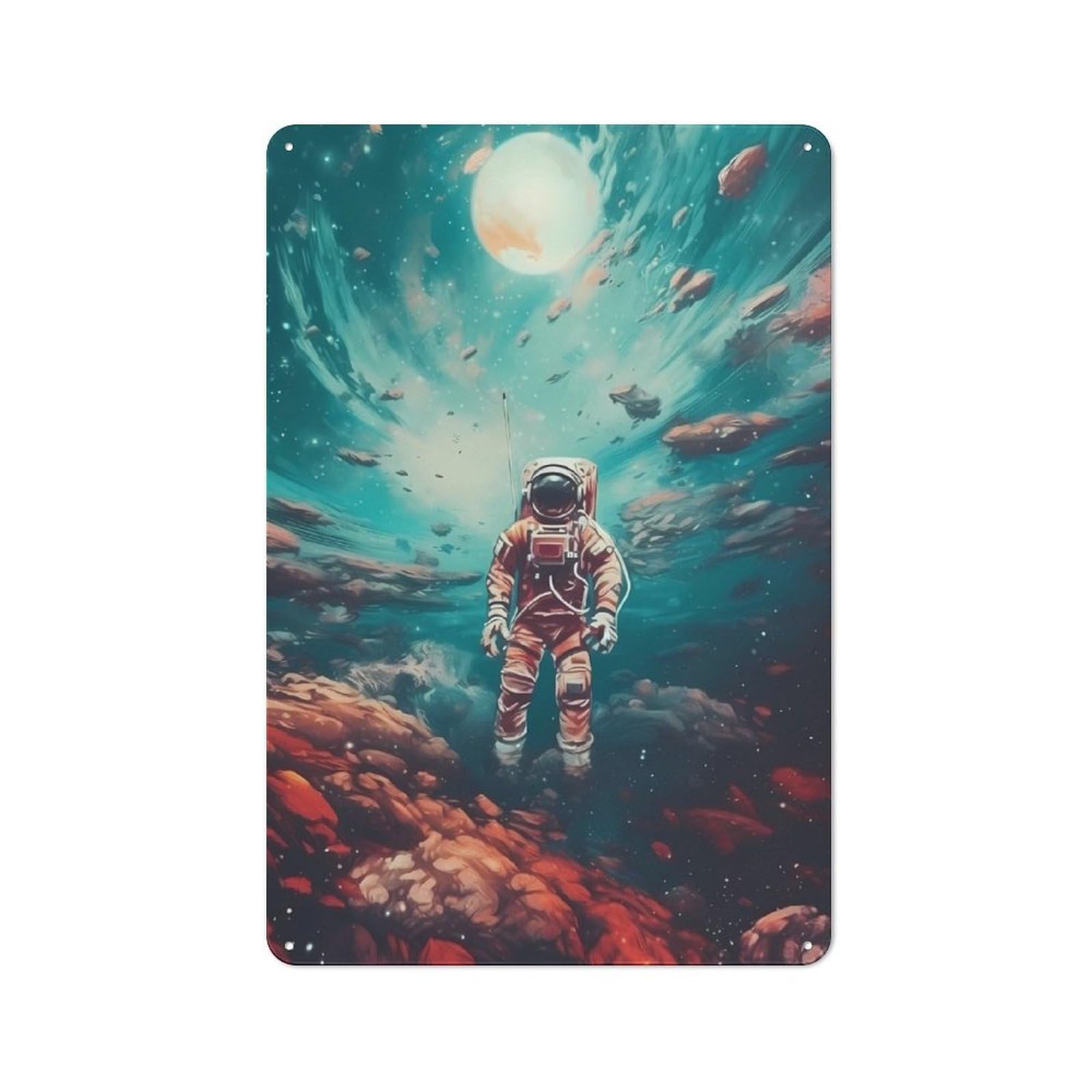 Junmoney Astronaut Planets Tin Wall Plaque 30X20cm With For Bar Or Restaurant, Autumn Wall Decor For Hospitality Decor Collectors