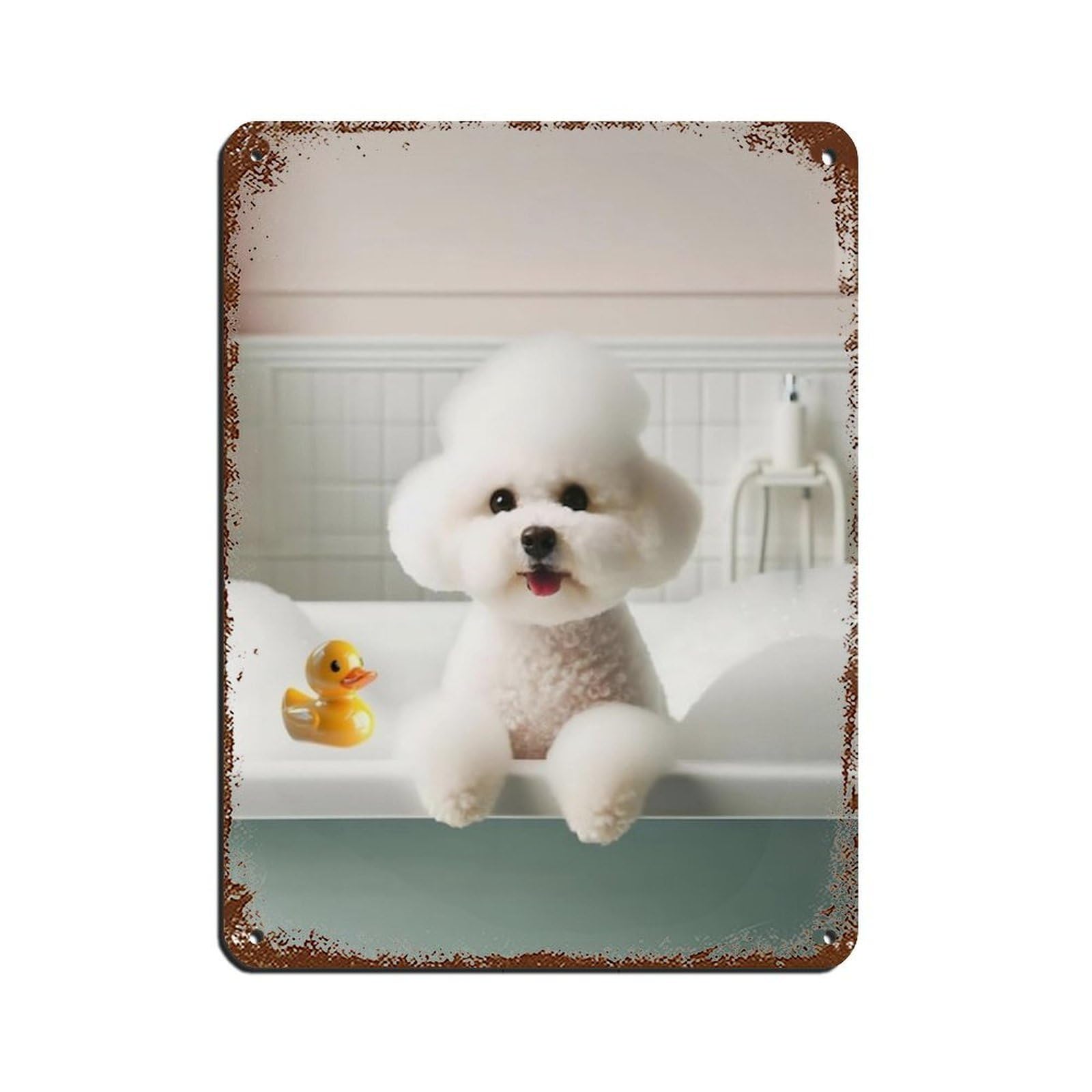 Lxwnze 30L X 40W Cm Bichon Frise, Funny Bathroom Decor Tin Sign Vintage Metal Pub Club Cafe Bar Home Wall Art Decoration Poster Retro 12X16inch(30X40cm)