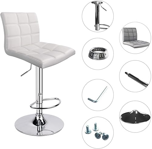 Miniatura 13 de Taburetes de bar modernos cuadrados ajustables de piel sintética moderna con espalda, juego de 2, taburete giratorio de altura de mostrador por Gris