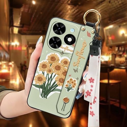 Phone Case Compatible with infinix Smart10 HD/X6525D, Back Cover Lanyard Silicone Flower Shockproof Waterproof Dirt-resistant An