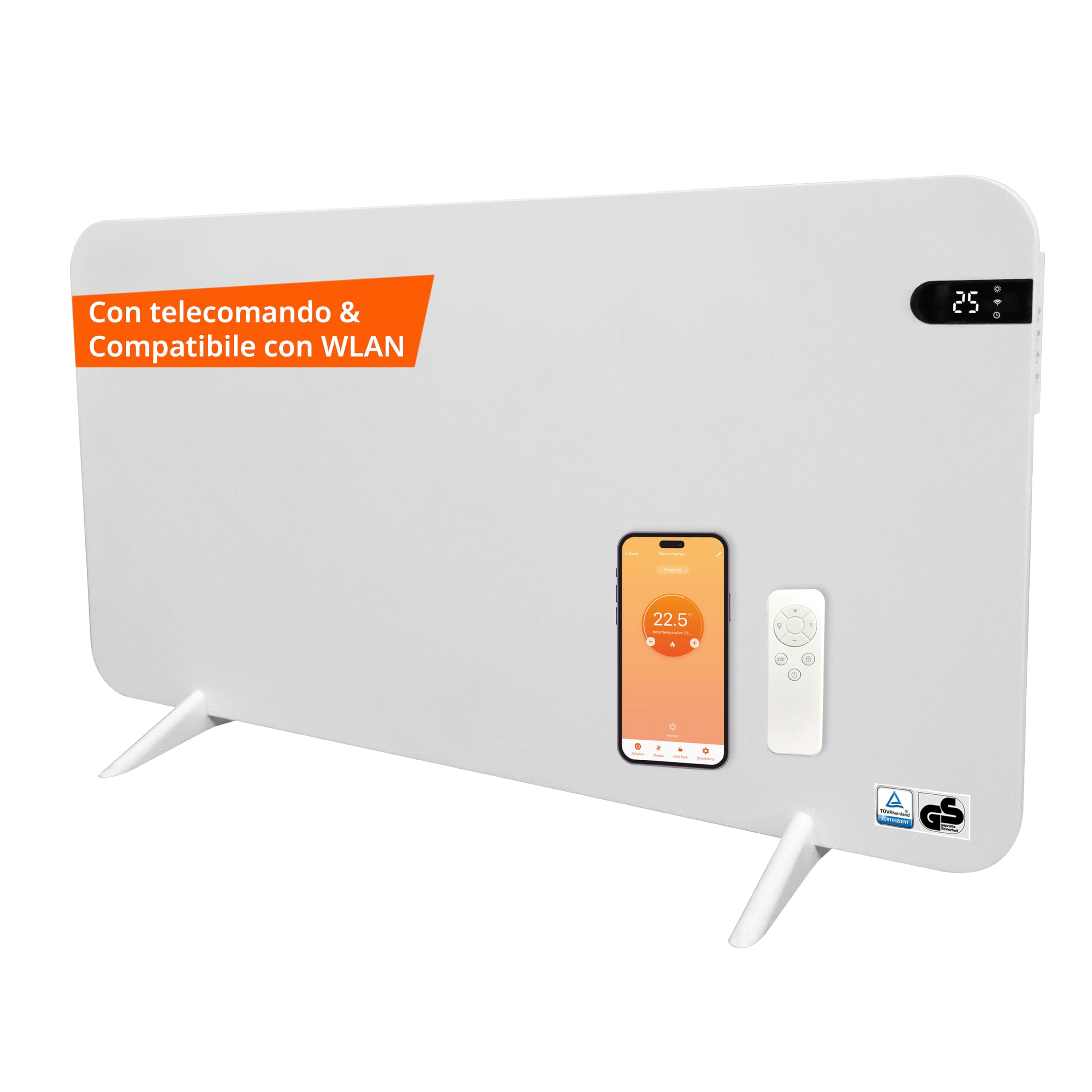 Könighaus Riscaldamento a infrarossi dual intelligente 600 W con controllo Wi-Fi tramite app e telecomando, con piedini porta-asciugamani e kit di montaggio Colore: Bianco
