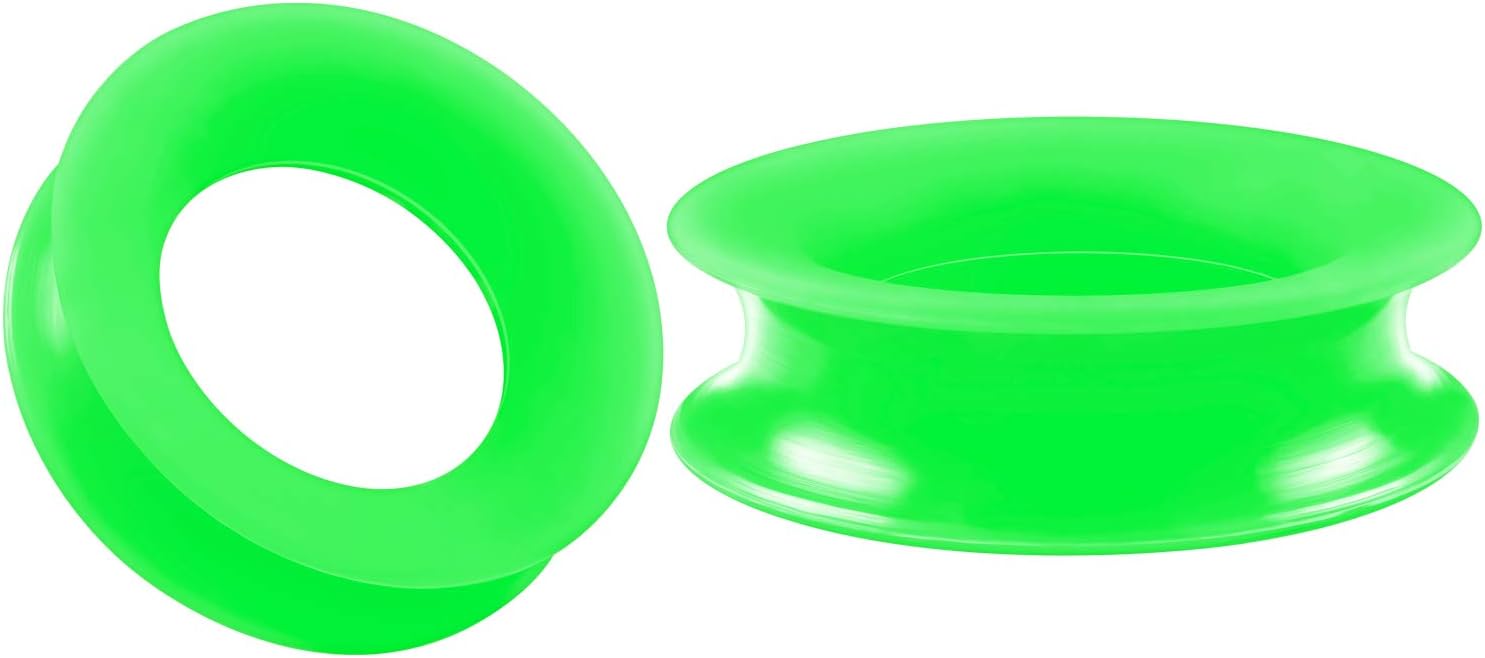 Pair of Green Silicone Double Flared Saddle Piercing Jewelry Stretcher Ear Earring Lobe Flesh Tunnel Plugs