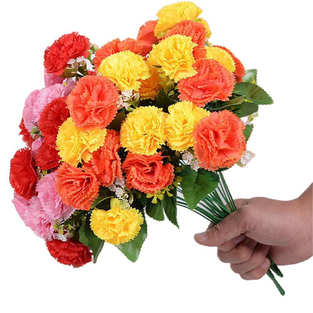 4Pack Artificial Carnations Flowers,48 Heads Bunch of Outdoor UV Resistant No Fade Silk Artificial Flower for Home Party and Wedding Decor Flower Arrangements(Multicolor)