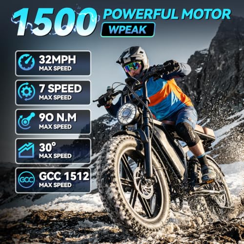 Image of SISIGAD Electric Bike for Adults, 1500W Peak Motor E Bike with 48V 15 /30Ah Battery, 60-100 Miles Range Electric Bicycle, 20 inch New All-Terrain Ebike with 7 Speeds, Full Suspension