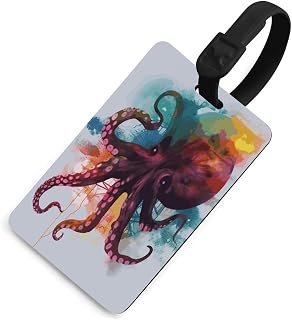 Abstract Colorful Octopus Printed Luggage Tags with Name ID Card for Travel Bag Tags Suitcase Tag Identifier