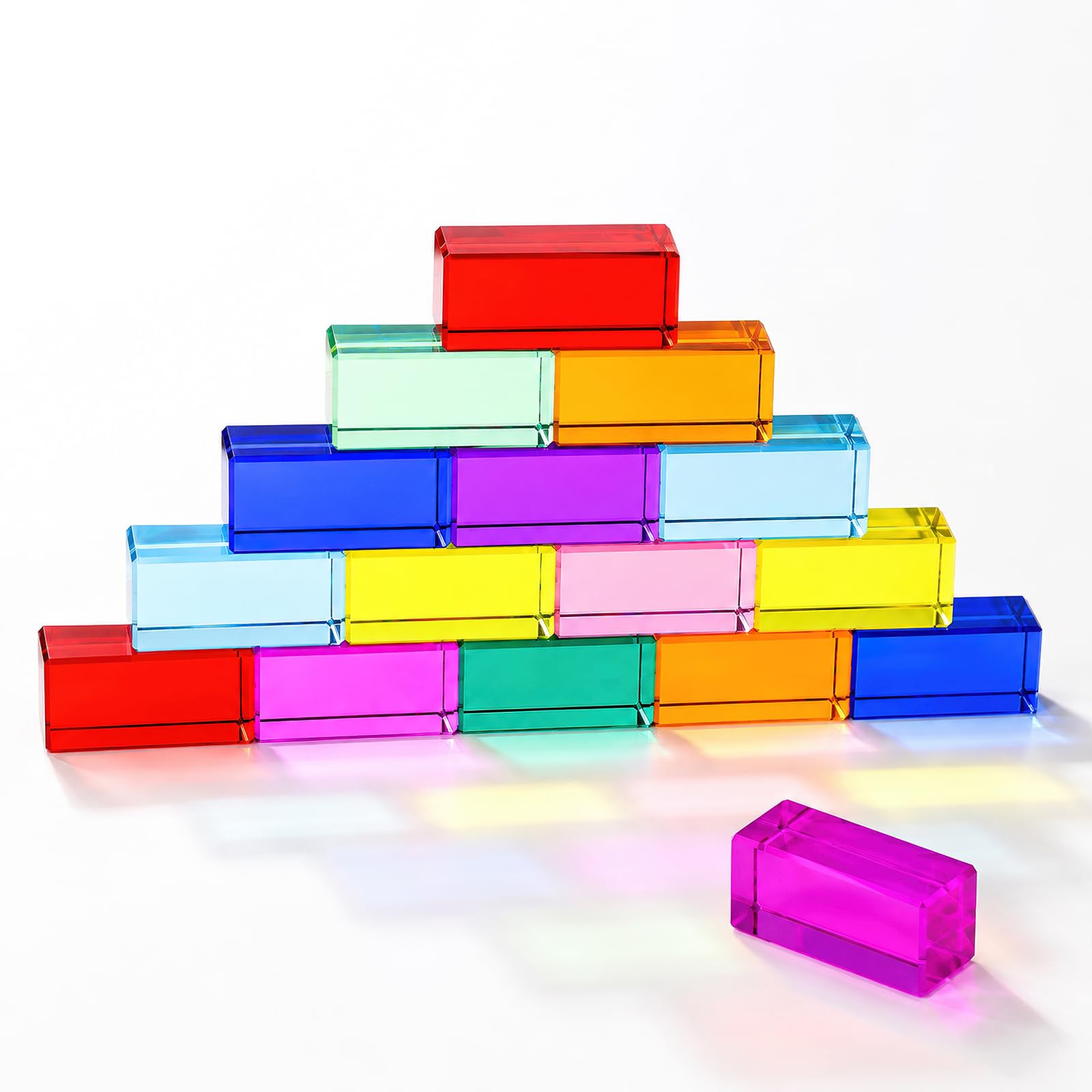 ASMIZ 20 Pack 2.5x2.5x5cm Acrylic Building Bricks, Rainbow Crystal Rectangular Stacking Blocks, Educational Sensory Light Gem Toys for Adults