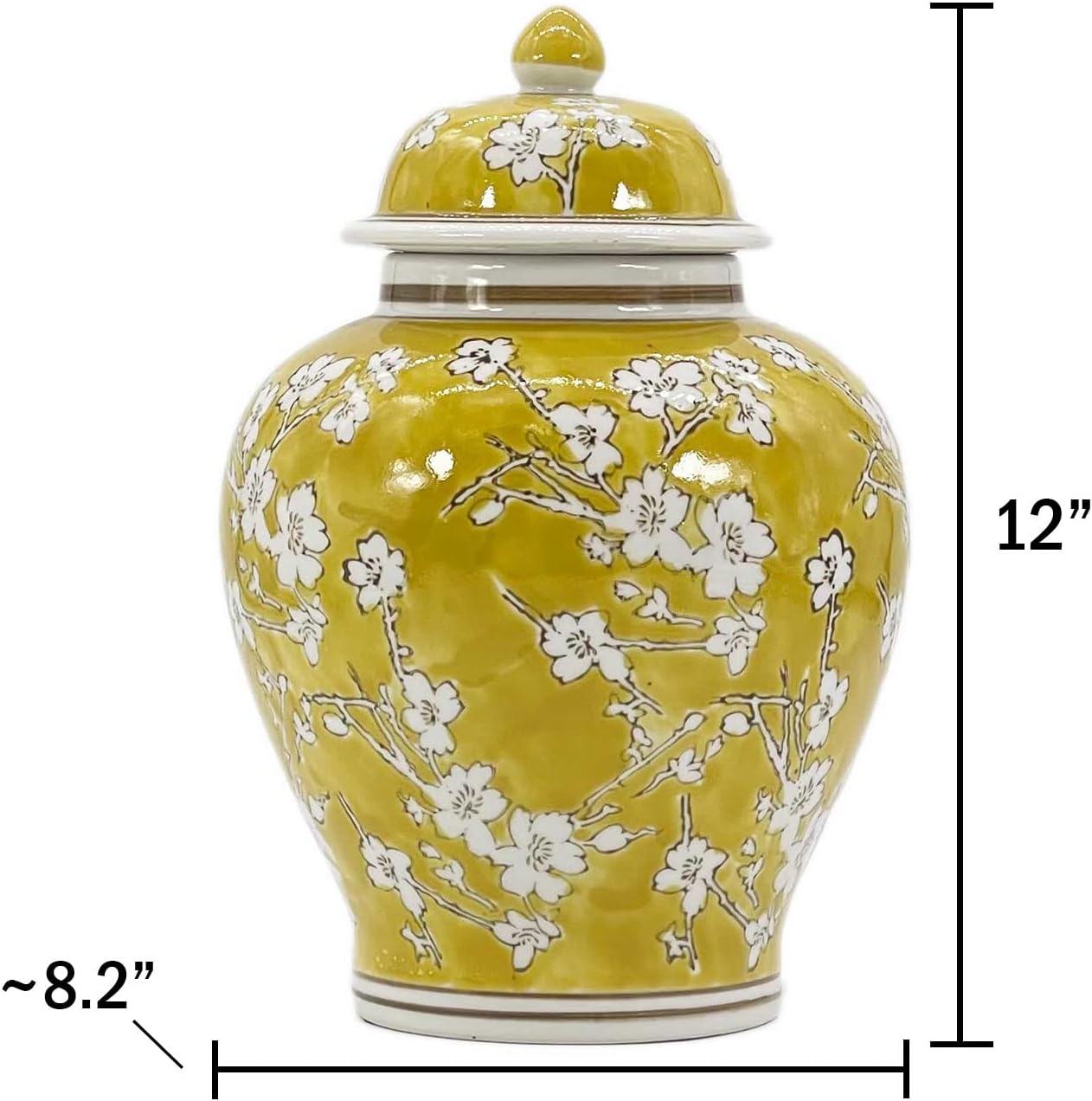 Galt International Yellow and White Floral Chinoiserie Jar 12" w/Lid - Ginger Jar, Tea Storage, Decorative, Home Décor Vase