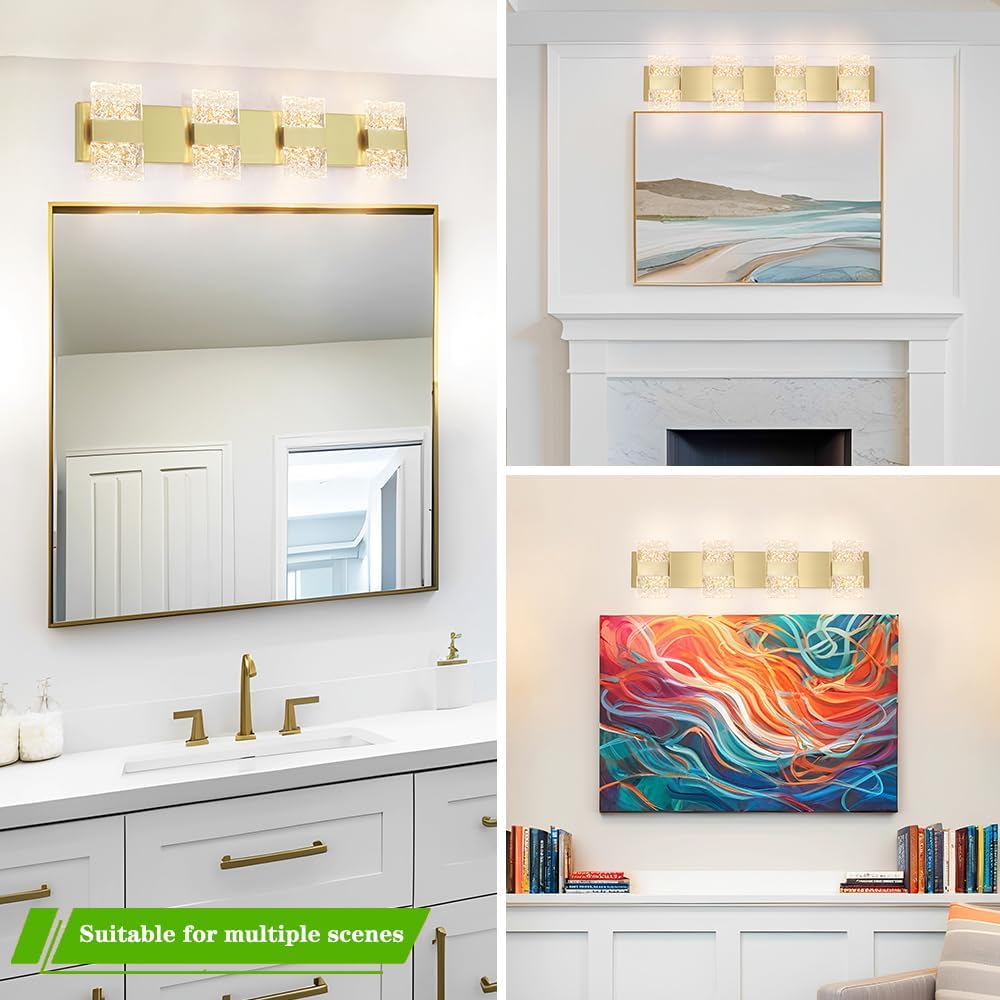 Bathroom Vanity Light Fixture, Modern Brushed Gold LED Vanity Light, Dimmable 24W LED Wall Sconce Lighting for Bathroom, Bedroom, Perfect for Makeup & Shaving image 3