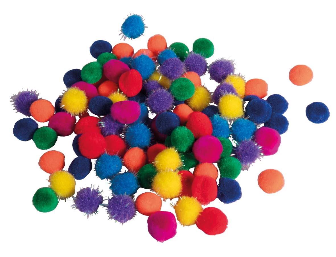 Rayher Pompom Mix, 10 mm Diameter, Assorted Colours, Pack of 96, Plush Balls for Crafts and Decorating, 75445990