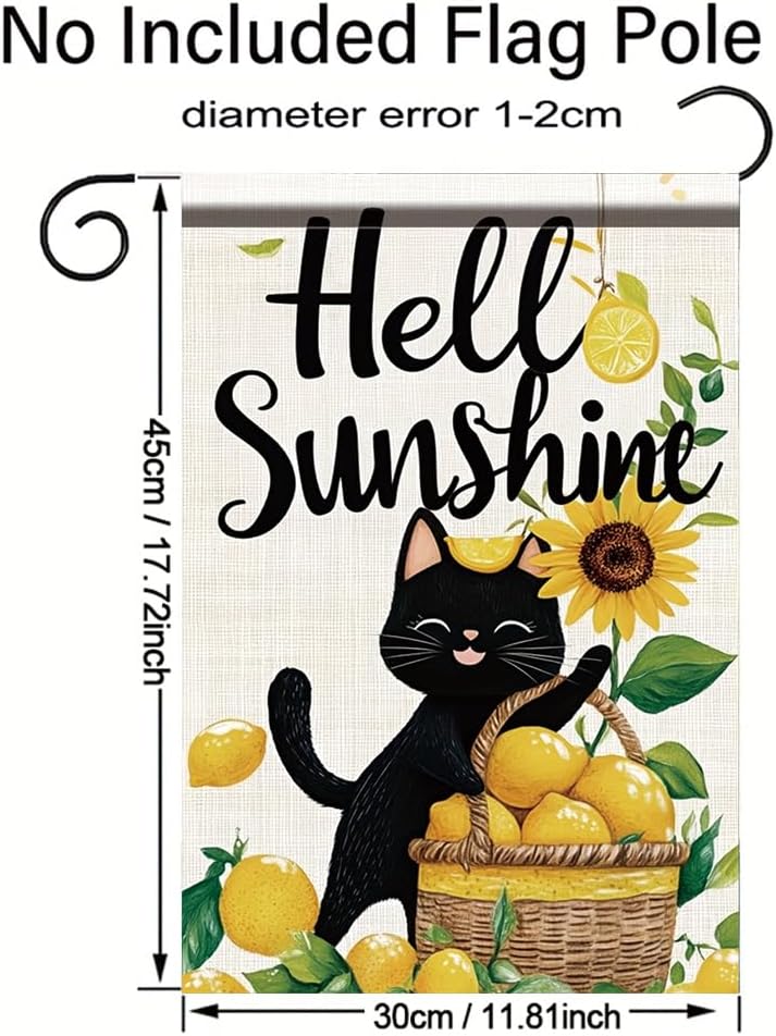 Hello Sunshine Cat Garden Flag 12x18 Inch Double Sided Outdoor Yard Banner Black Cat Lemon Basket Sunflower Design Summer Welcome Decoration for Porch Patio Lawn Garden Home Decor - Image 2