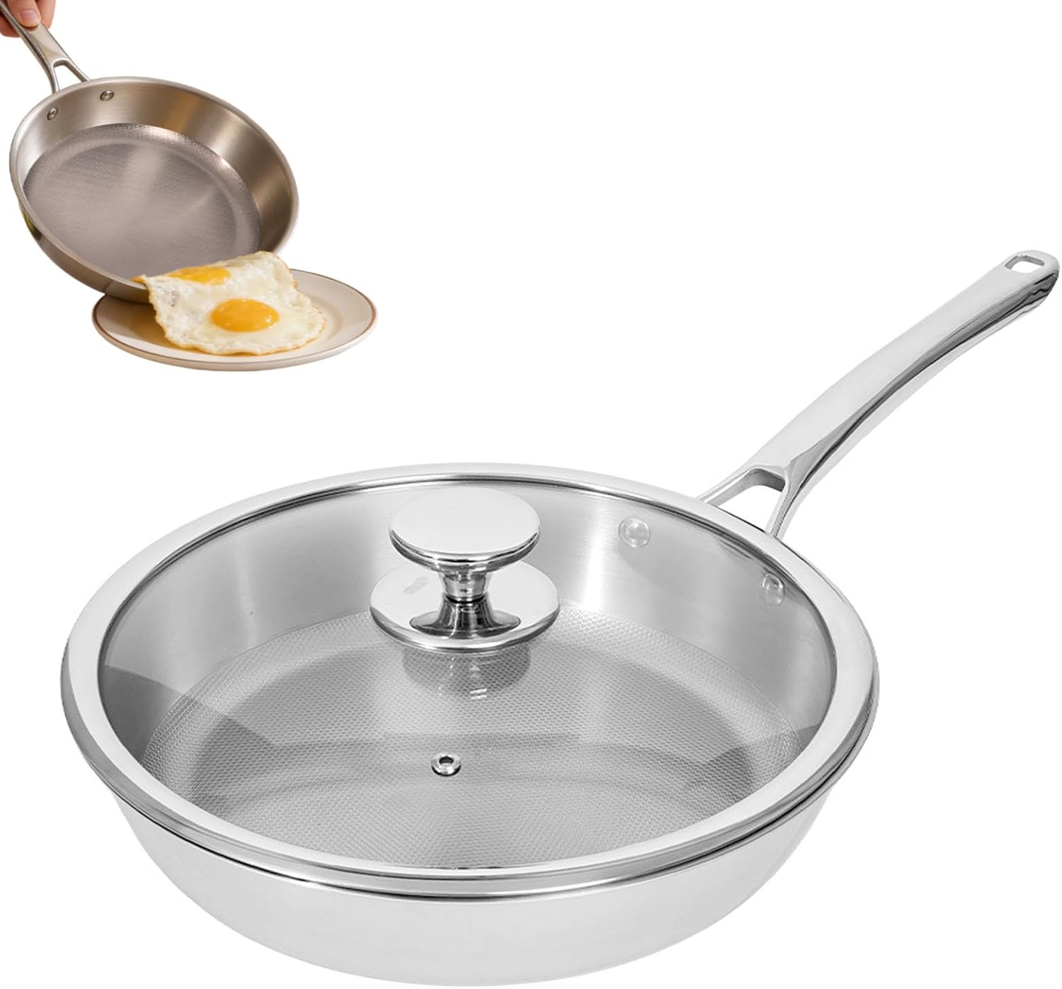 Titanium Pan for Cooking - Pure with Lid, 2026 New No Coating Non-Stick Titanium Cookware, Frying Pans, Hammered Pan,Ultra-Durable, Scratch-Resistant, Even Heating Frying Pans, Safe for Oven,1