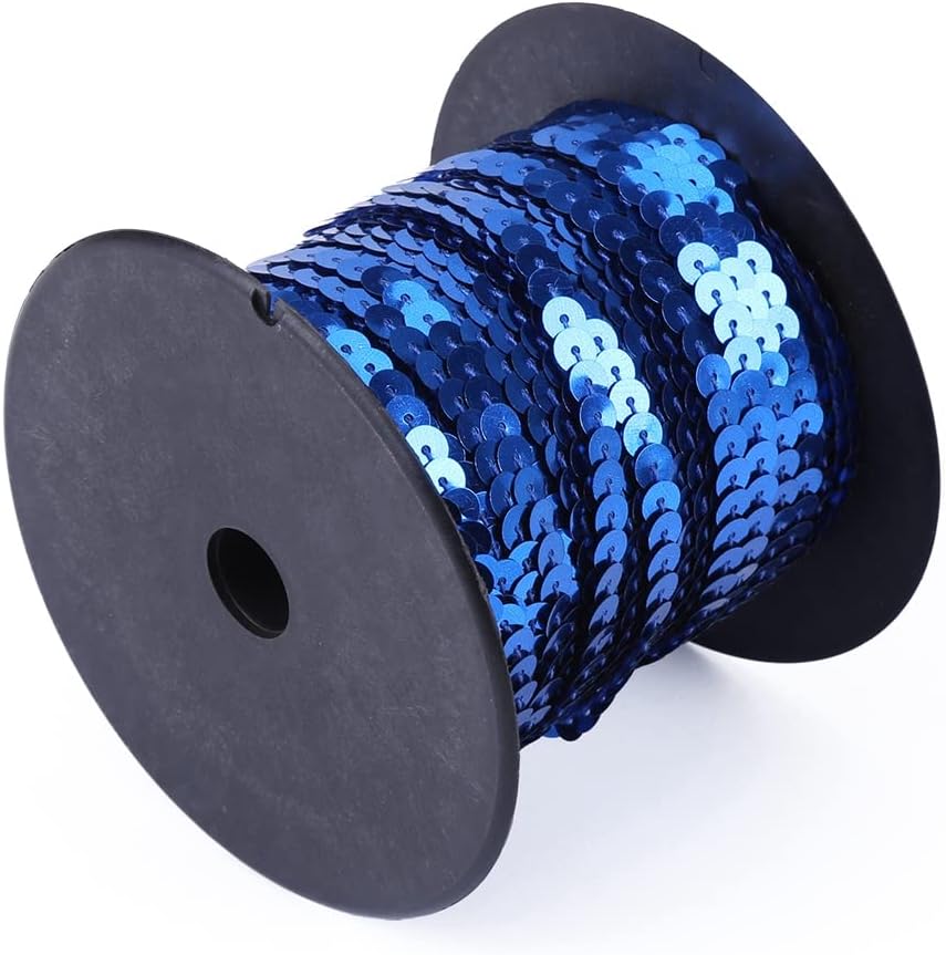 DIY Shiny Trim Sewing Strings 100 Yards Sequin Strand Flat Round Sequins Line for Craft Projects (Blue)