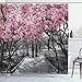Ambesonne NYC Decor Collection, Blossoms In Central Park Cherry Bloom Trees Forest Spring Springtime Landscape Picture, Polyester Fabric Bathroom Shower Curtain Set with Hooks, Pink Gray