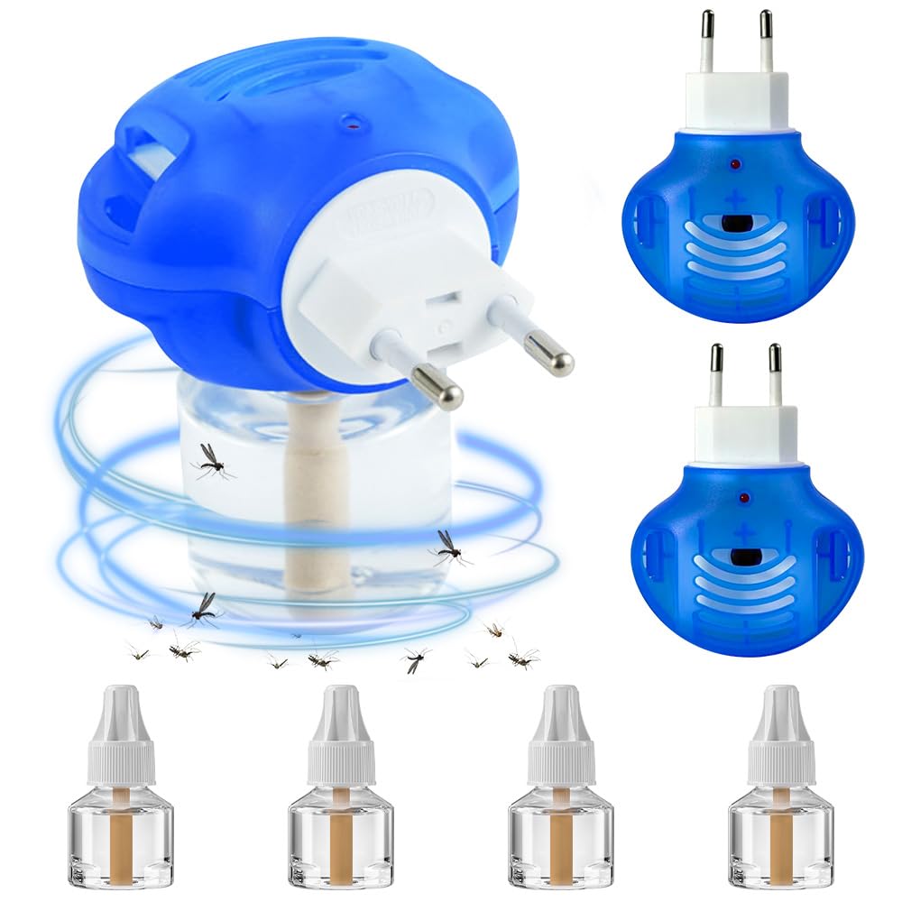 Plug-in Mosquito Repellent, 2 Pcs Plug-in Insect Killer for Home & Travel, Plug-In Mosquito Killer, Lasts for up to 45 Nights per Refill, Each Pack Includes a Plug and 2 Bottle for Kills Mosquitoes