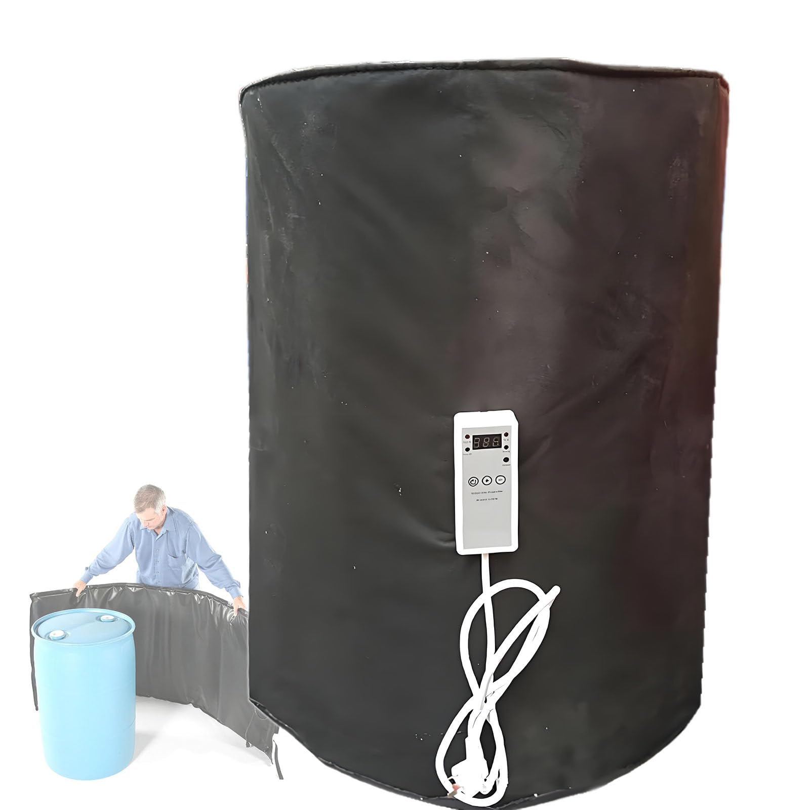 Izolowany podgrzewacz beczek, koc grzewczy do beczek, podgrzewacz wiader 55 gal (200 l), podgrzewacz do beczek z miodem, koc grzewczy do butli gazowych 2000 W, regulacja temperatury Black